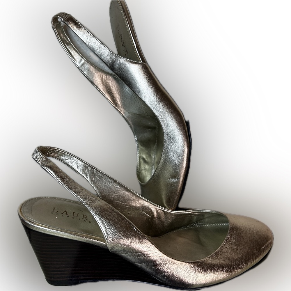 Lauren Ralph Lauren Gold Wedge Slingbacks - Size 7